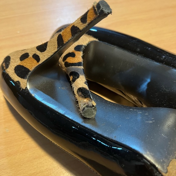 Steve Madden Black Patent Leather Peep Toe Heels with Animal Print Heel - Picture 15 of 16